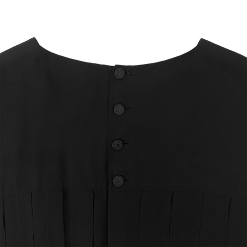 CHANEL PLEATED SLEEVELESS DRESS COCO BUTTON BLACK SILK 38 07P RTW 90287077