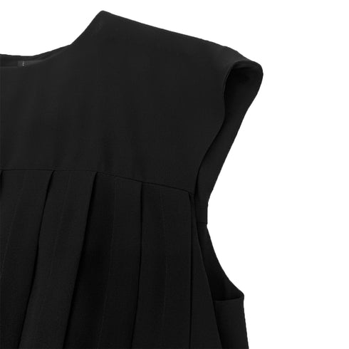 CHANEL PLEATED SLEEVELESS DRESS COCO BUTTON BLACK SILK 38 07P RTW 90287077