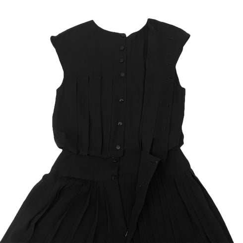 CHANEL PLEATED SLEEVELESS DRESS COCO BUTTON BLACK SILK 38 07P RTW 90287077
