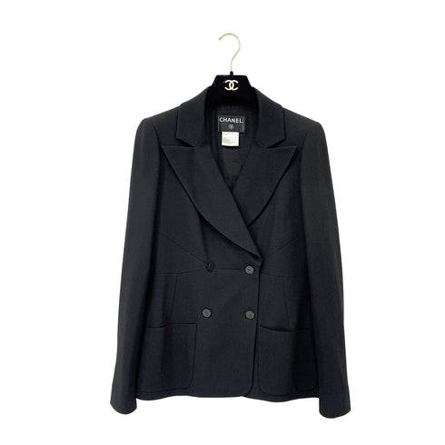 CHANEL VINTAGE DOUBLE BREASTED TAILORED JACKET BLACK ACETATE 42 03P RTW 90287079 - PURPOSE