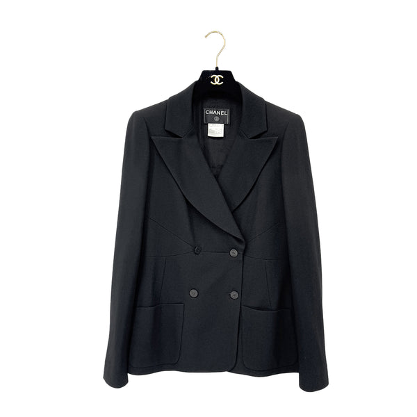 CHANEL VINTAGE DOUBLE BREASTED TAILORED JACKET BLACK ACETATE 42 03P RTW 90287079