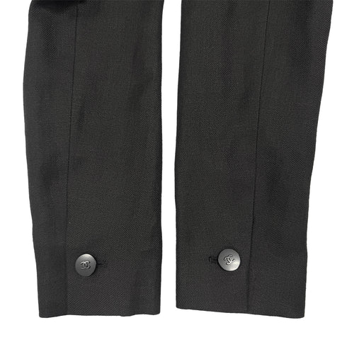CHANEL VINTAGE COCO BUTTON NO-COLLAR JACKET BLACK LINEN 36 98C RTW 90287084 - PURPOSE