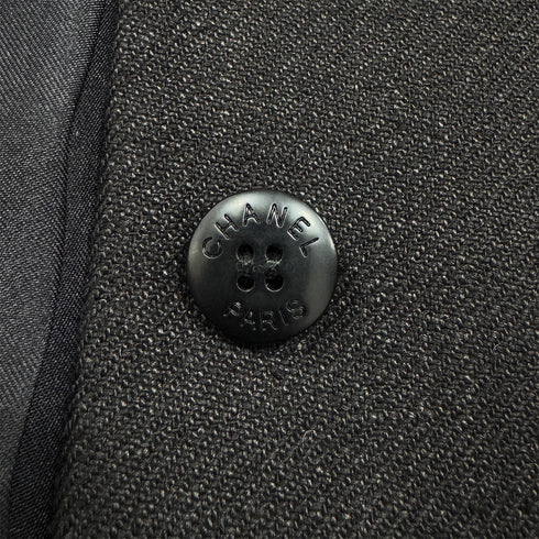 CHANEL VINTAGE COCO BUTTON NO-COLLAR JACKET BLACK LINEN 36 98C RTW 90287084 - PURPOSE