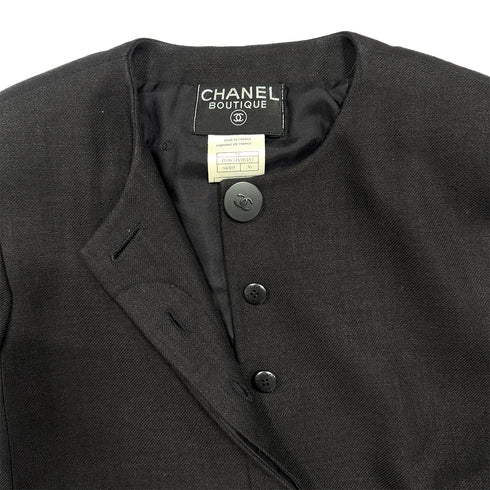 CHANEL VINTAGE COCO BUTTON NO-COLLAR JACKET BLACK LINEN 36 98C RTW 90287084 - PURPOSE