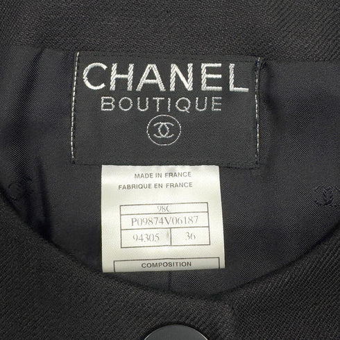 CHANEL VINTAGE COCO BUTTON NO-COLLAR JACKET BLACK LINEN 36 98C RTW 90287084 - PURPOSE