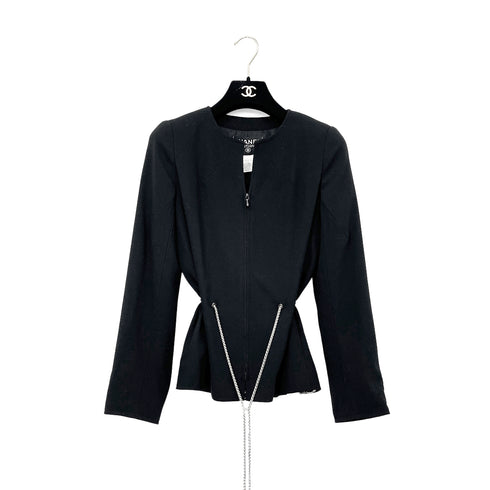 CHANEL VINTAGE COCOMARK CHAIN BELT JACKET COCO BUTTON SKIRT SET BLACK WOOL 34 98P RTW 90287085 - PURPOSE