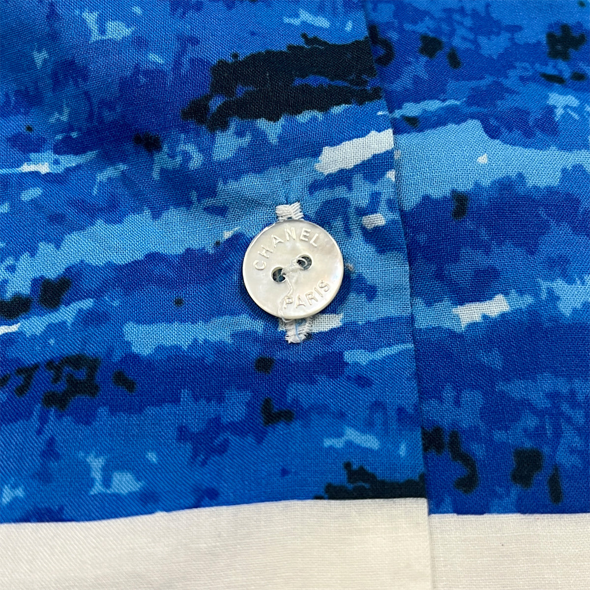 CHANEL COCOMARK SURF LINE 2002 SHORT SLEEVE SHIRT BLUE COTTON 38 02S RTW 90287086