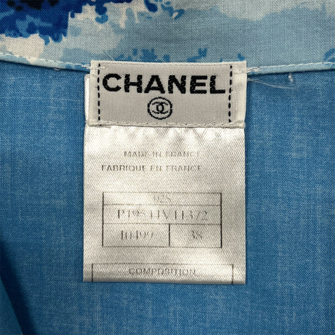 CHANEL COCOMARK SURF LINE 2002 SHORT SLEEVE SHIRT BLUE COTTON 38 02S RTW 90287086