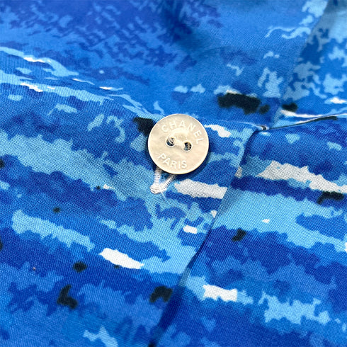 CHANEL COCOMARK SURF LINE 2002 SHORT SLEEVE SHIRT BLUE COTTON 38 02S RTW 90287086