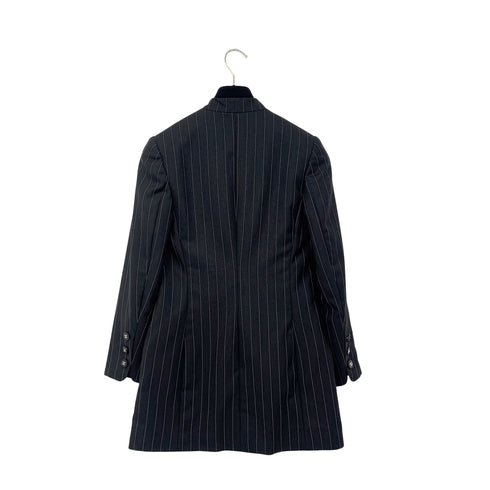 CHANEL VINTAGE COCO BUTTON STRIPE NO-COLLAR JACKET BLACK WOOL 44 96P RTW 90287087 - PURPOSE