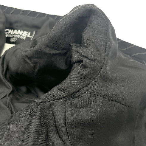 CHANEL VINTAGE COCO BUTTON STRIPE NO-COLLAR JACKET BLACK WOOL 44 96P RTW 90287087 - PURPOSE