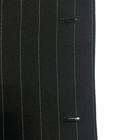 CHANEL VINTAGE COCO BUTTON STRIPE NO-COLLAR JACKET BLACK WOOL 44 96P RTW 90287087 - PURPOSE