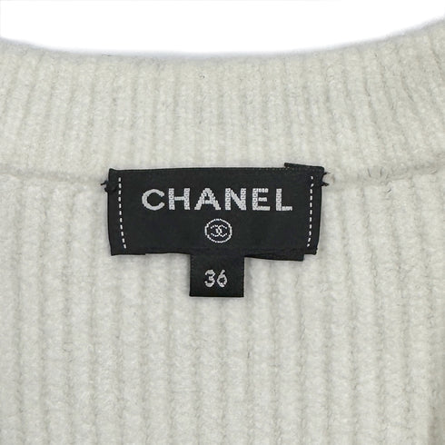 CHANEL COCO BUTTON BORDER CARDIGAN WHITE BLACK VISCOSE 36 P73 RTW 90287089