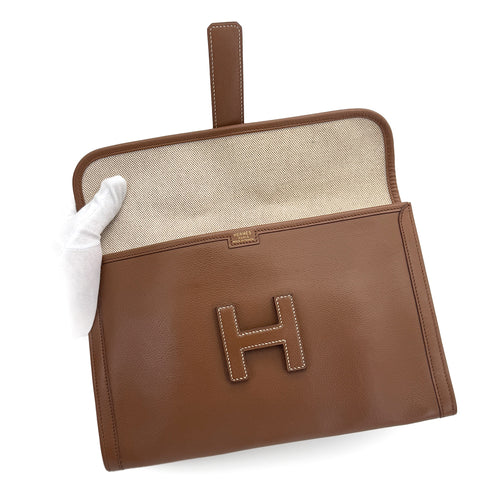 HERMES JIGE PM BROWN VEAU GRAINE CLUTCH BAG 〇R 90287096 - PURPOSE
