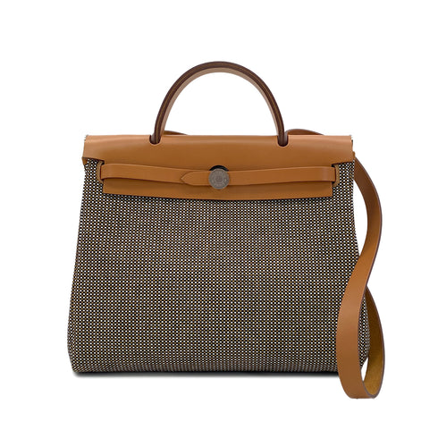HERMES HER BAG ZIP PM 31 FAUVE VACHE HUNTER TOILE CADRILLE TOTE SHOULDER BAG Z 90287098 - PURPOSE