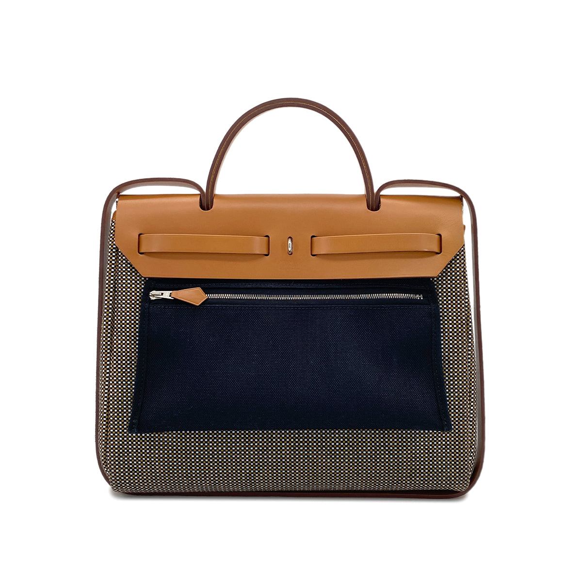 HERMES HER BAG ZIP PM 31 FAUVE VACHE HUNTER TOILE CADRILLE TOTE SHOULDER BAG Z 90287098