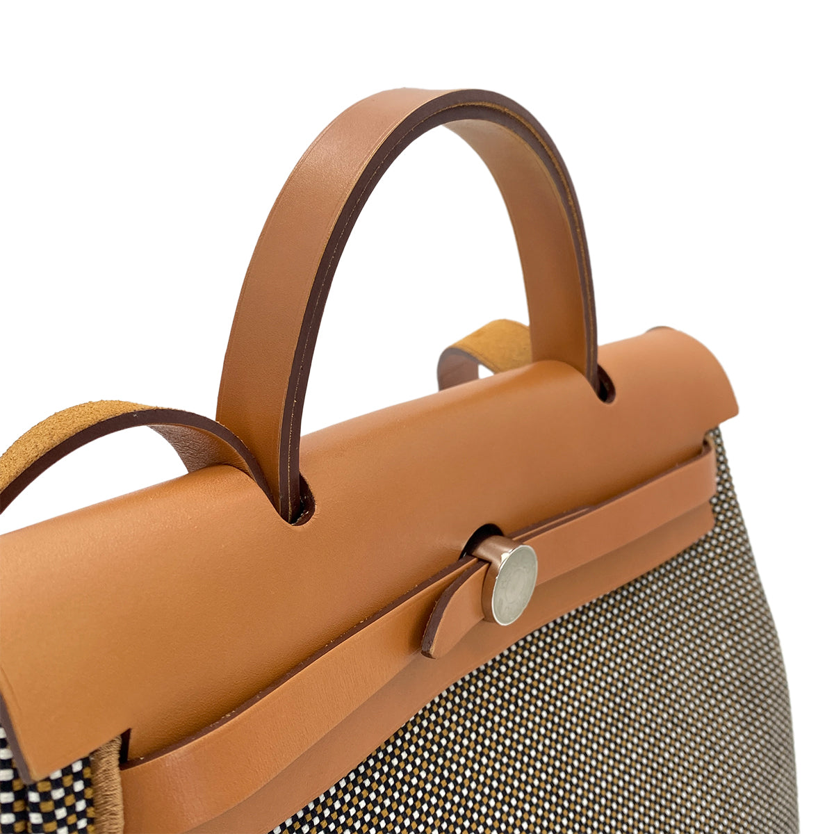 HERMES HER BAG ZIP PM 31 FAUVE VACHE HUNTER TOILE CADRILLE TOTE SHOULDER BAG Z 90287098