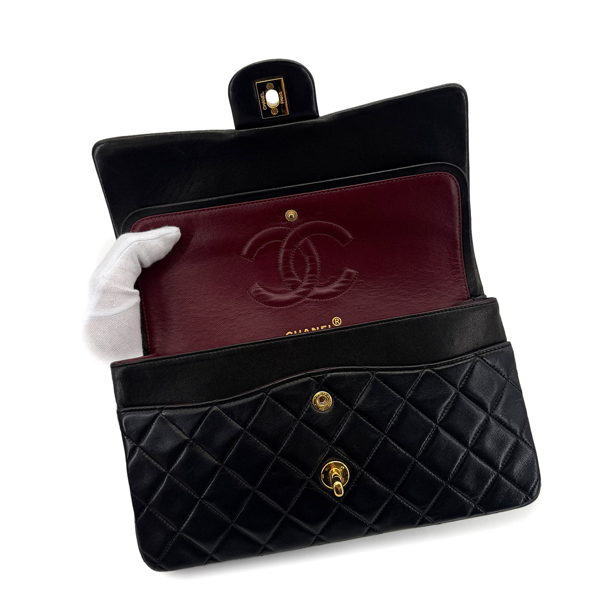 CHANEL VINTAGE CLASSIC FLAP MEDIUM CHAIN SHOULDER BAG BLACK LAMB SKIN 90287099