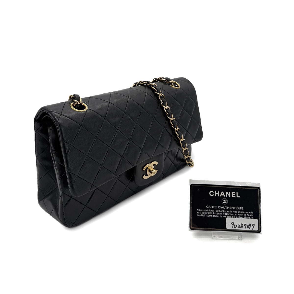 CHANEL VINTAGE CLASSIC FLAP MEDIUM CHAIN SHOULDER BAG BLACK LAMB SKIN 90287099