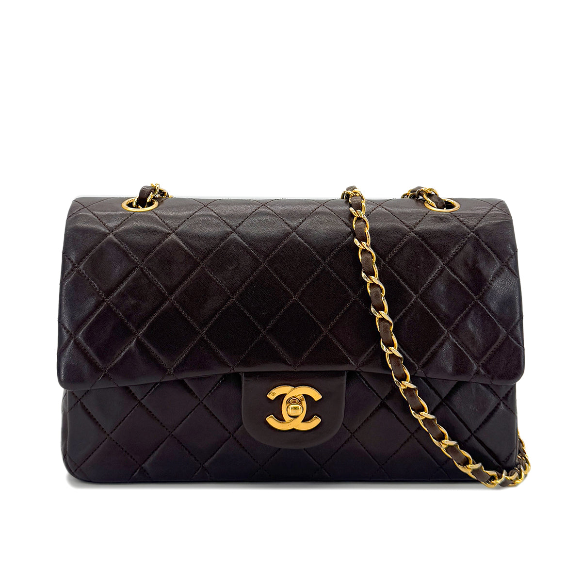 CHANEL VINTAGE CLASSIC FLAP MEDIUM CHAIN SHOULDER BAG BROWN LAMB SKIN 90287100