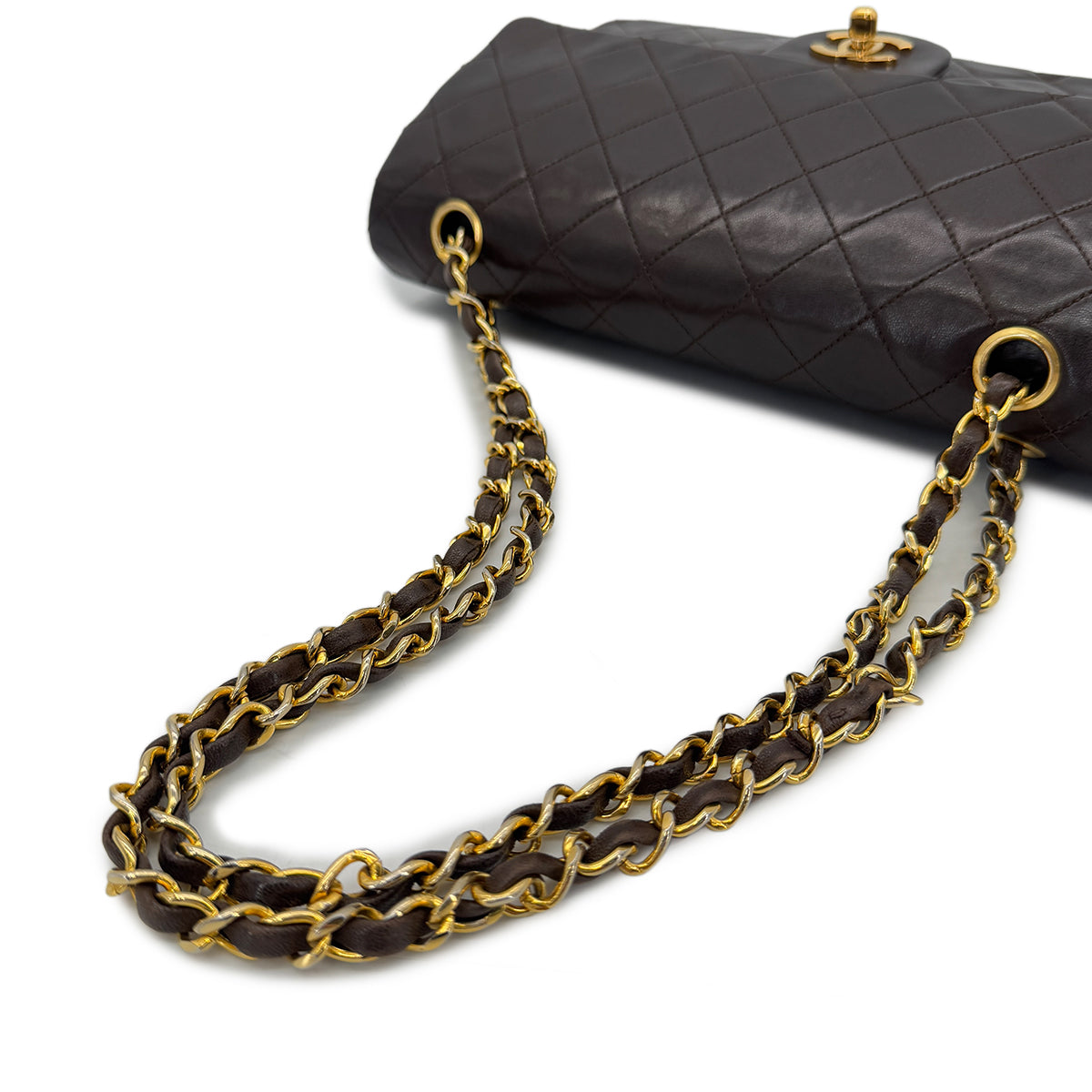 CHANEL VINTAGE CLASSIC FLAP MEDIUM CHAIN SHOULDER BAG BROWN LAMB SKIN 90287100