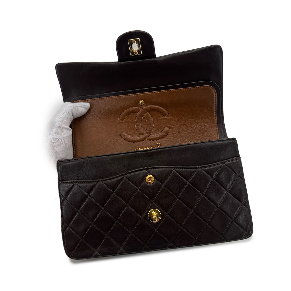 CHANEL VINTAGE CLASSIC FLAP MEDIUM CHAIN SHOULDER BAG BROWN LAMB SKIN 90287100
