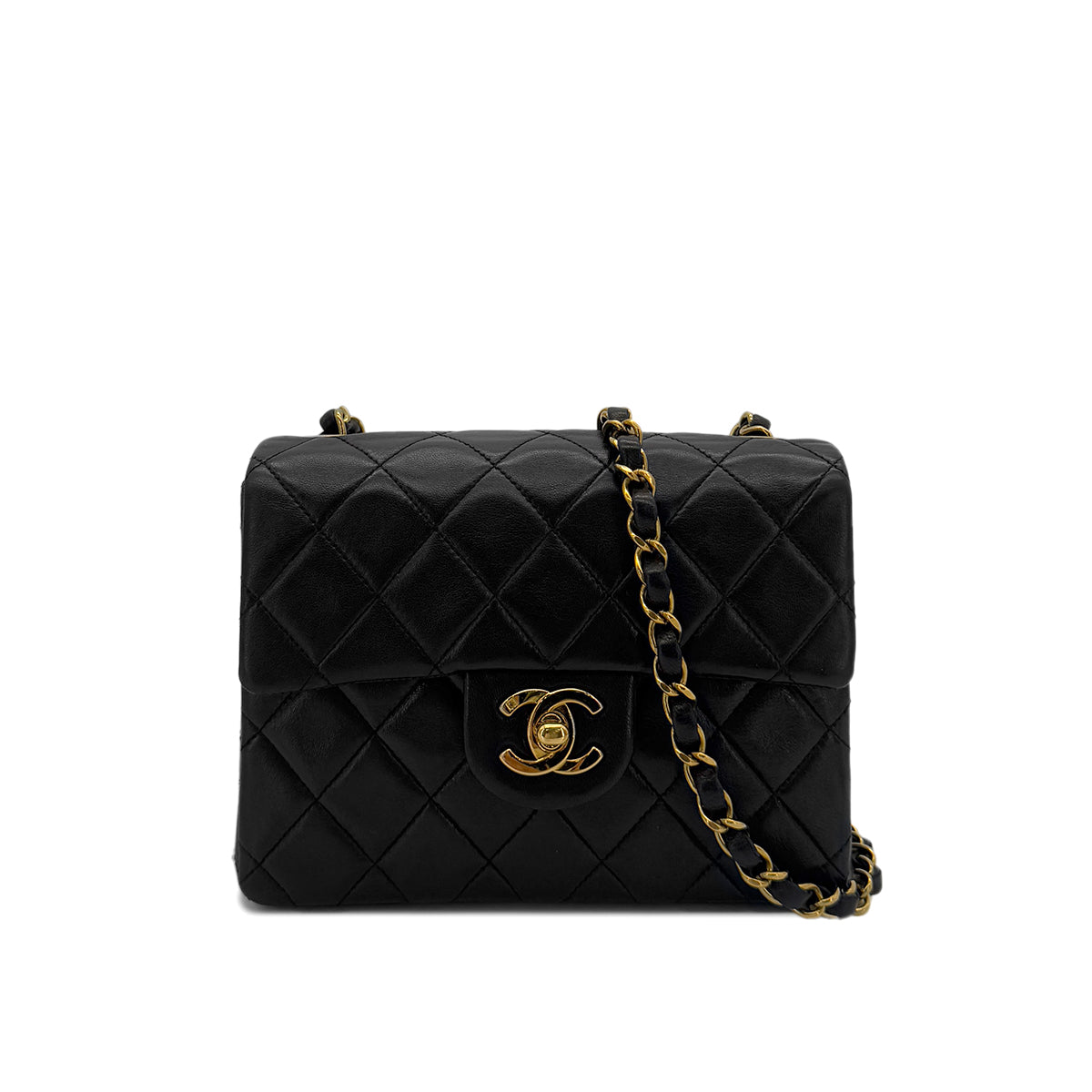 CHANEL VINTAGE MINI SQUARE 17 CHAIN SHOULDER BAG BLACK LAMB SKIN 90287105