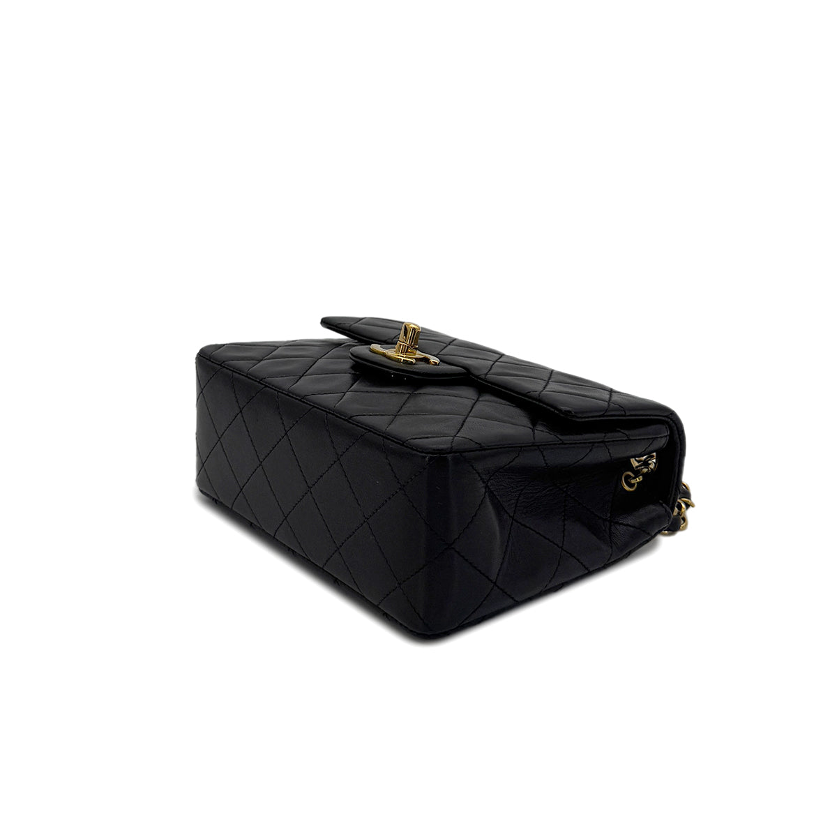 CHANEL VINTAGE MINI SQUARE 17 CHAIN SHOULDER BAG BLACK LAMB SKIN 90287105