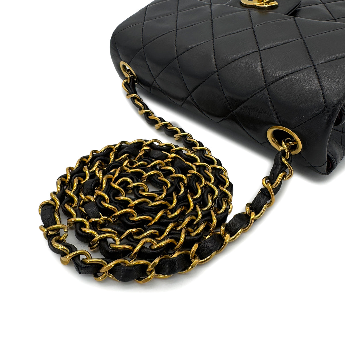 CHANEL VINTAGE MINI SQUARE 17 CHAIN SHOULDER BAG BLACK LAMB SKIN 90287105