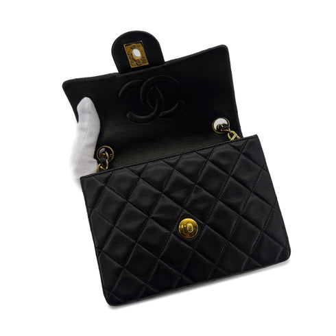 CHANEL VINTAGE MINI SQUARE 17 CHAIN SHOULDER BAG BLACK LAMB SKIN 90287105 - PURPOSE