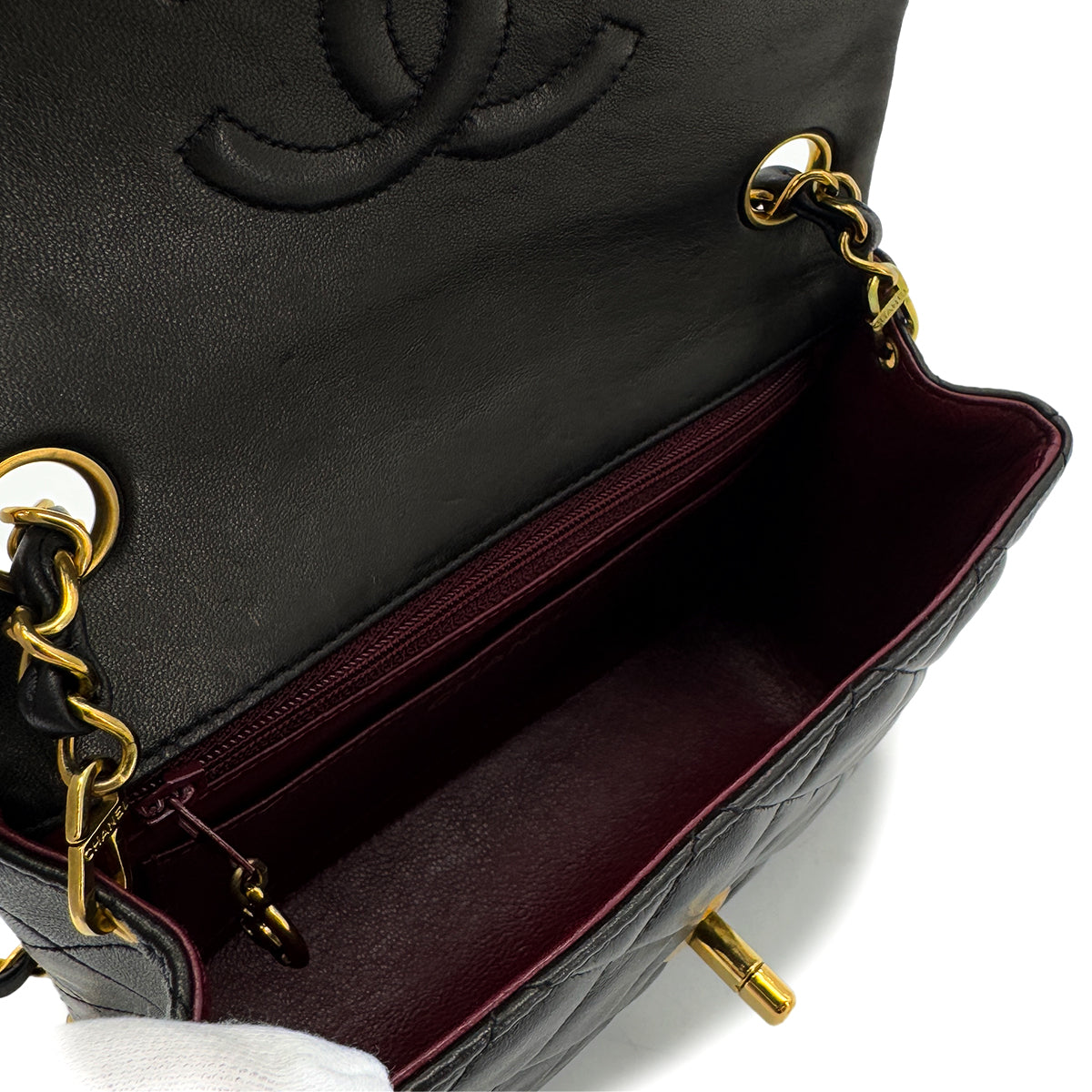 CHANEL VINTAGE MINI SQUARE 17 CHAIN SHOULDER BAG BLACK LAMB SKIN 90287105
