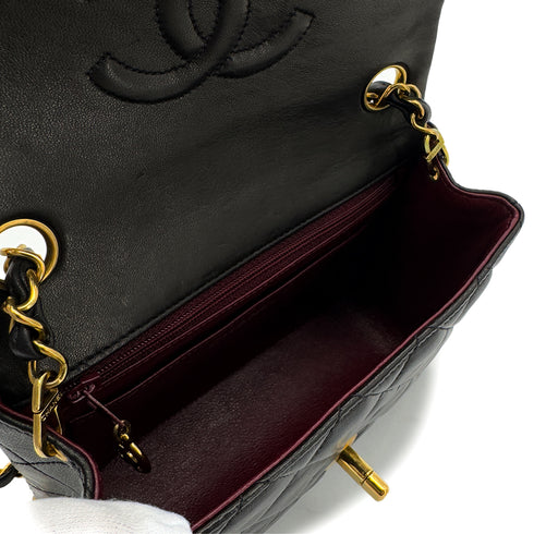CHANEL VINTAGE MINI SQUARE 17 CHAIN SHOULDER BAG BLACK LAMB SKIN 90287105 - PURPOSE