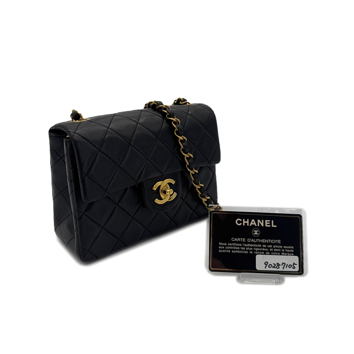 CHANEL VINTAGE MINI SQUARE 17 CHAIN SHOULDER BAG BLACK LAMB SKIN 90287105