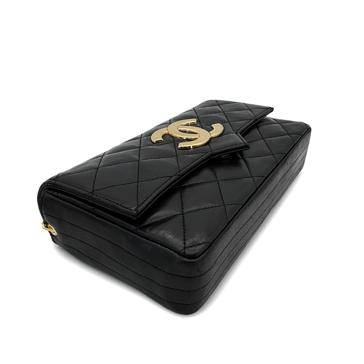 CHANEL VINTAGE MATELASSE BIG COCO CHAIN SHOULDER BAG BLACK LAMB SKIN 90287111