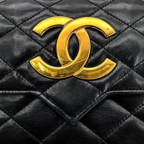 CHANEL VINTAGE MATELASSE BIG COCO CHAIN SHOULDER BAG BLACK LAMB SKIN 90287111 - PURPOSE