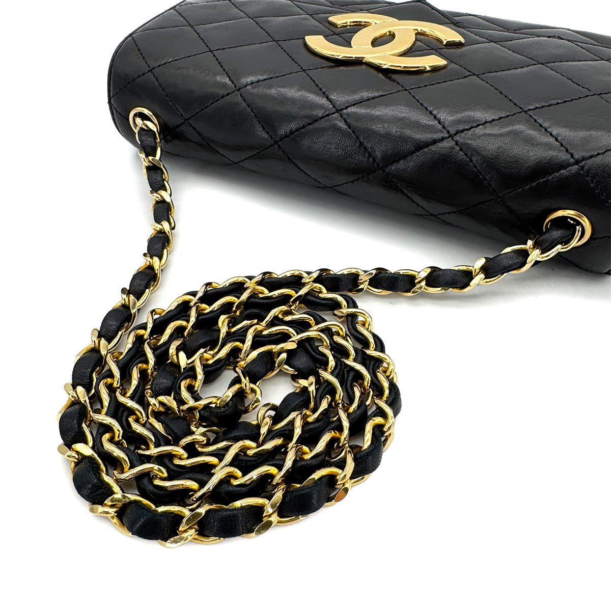 CHANEL VINTAGE MATELASSE BIG COCO CHAIN SHOULDER BAG BLACK LAMB SKIN 90287111