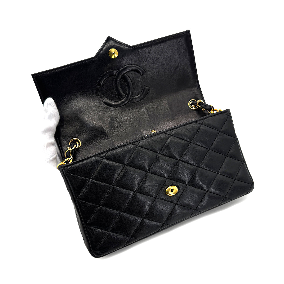 CHANEL VINTAGE MATELASSE BIG COCO CHAIN SHOULDER BAG BLACK LAMB SKIN 90287111