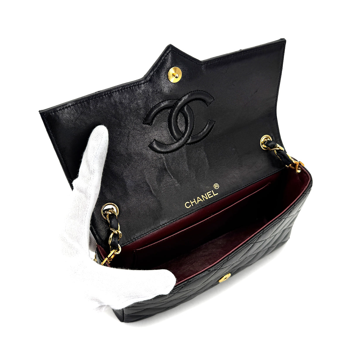 CHANEL VINTAGE MATELASSE BIG COCO CHAIN SHOULDER BAG BLACK LAMB SKIN 90287111