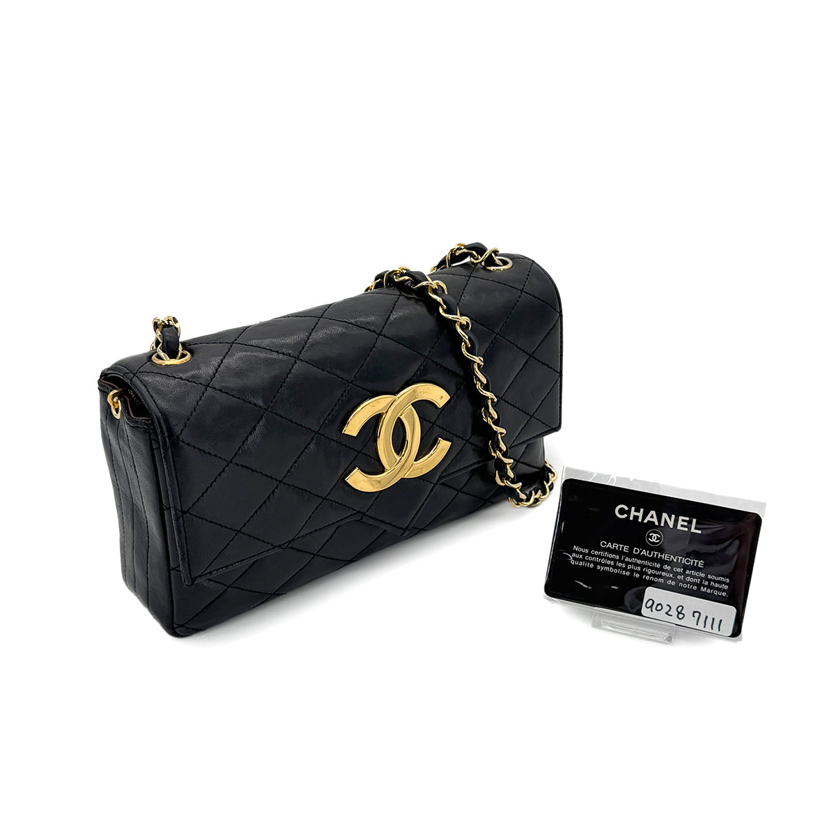 CHANEL VINTAGE MATELASSE BIG COCO CHAIN SHOULDER BAG BLACK LAMB SKIN 90287111