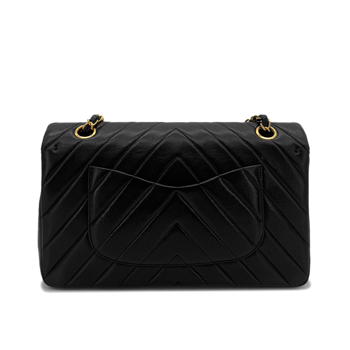 CHANEL VINTAGE CHEVRON CHAIN SHOULDER BAG BLACK LAMB SKIN 90287209