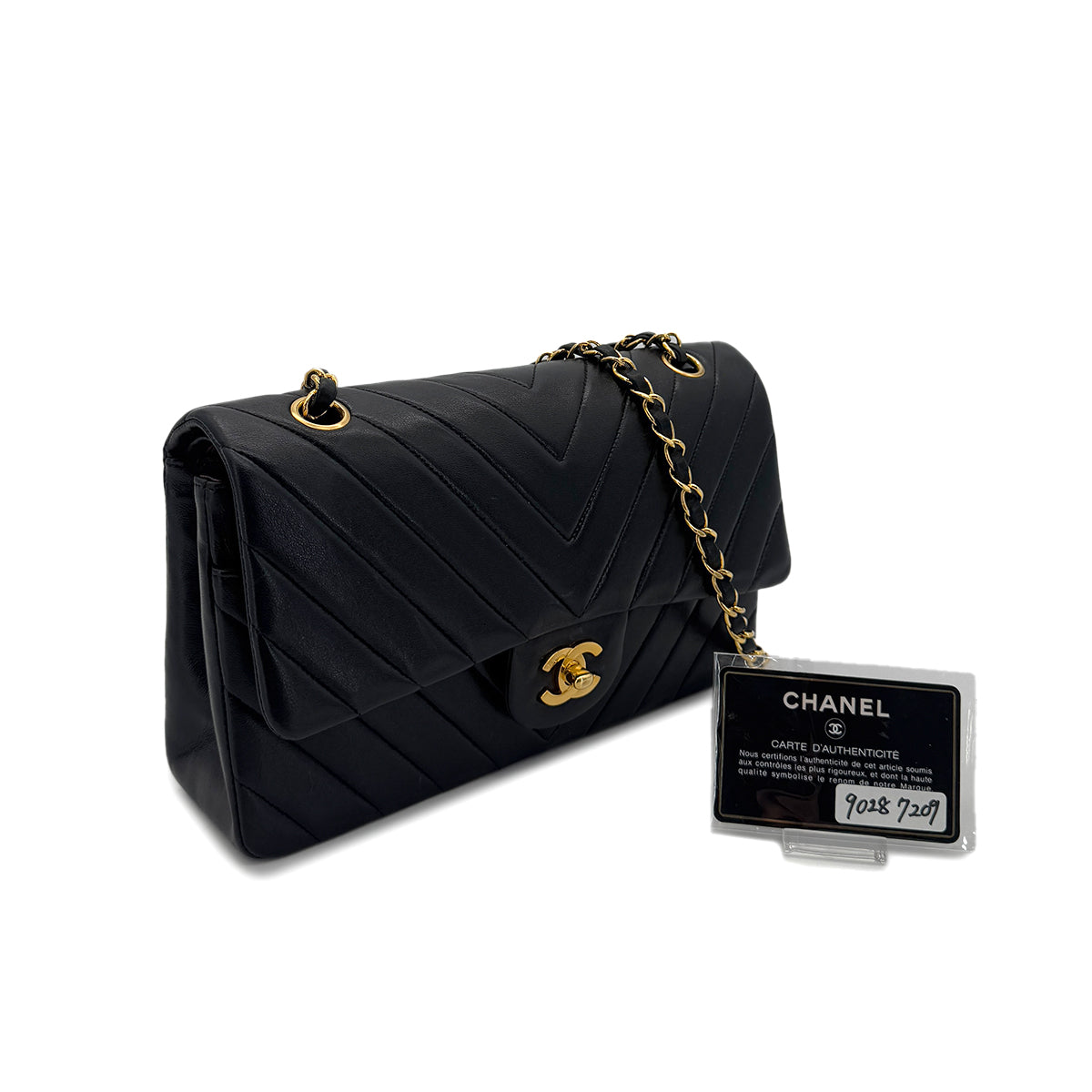 CHANEL VINTAGE CHEVRON CHAIN SHOULDER BAG BLACK LAMB SKIN 90287209