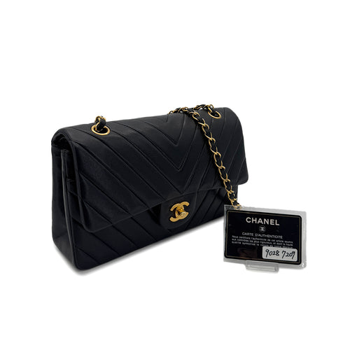 CHANEL VINTAGE CHEVRON CHAIN SHOULDER BAG BLACK LAMB SKIN 90287209 - PURPOSE