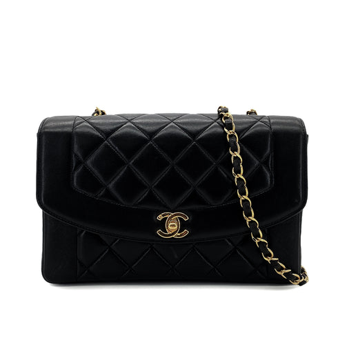 CHANEL VINTAGE DIANA MEDIUM CHAIN SHOULDER BAG BLACK LAMB SKIN 90287210 - PURPOSE