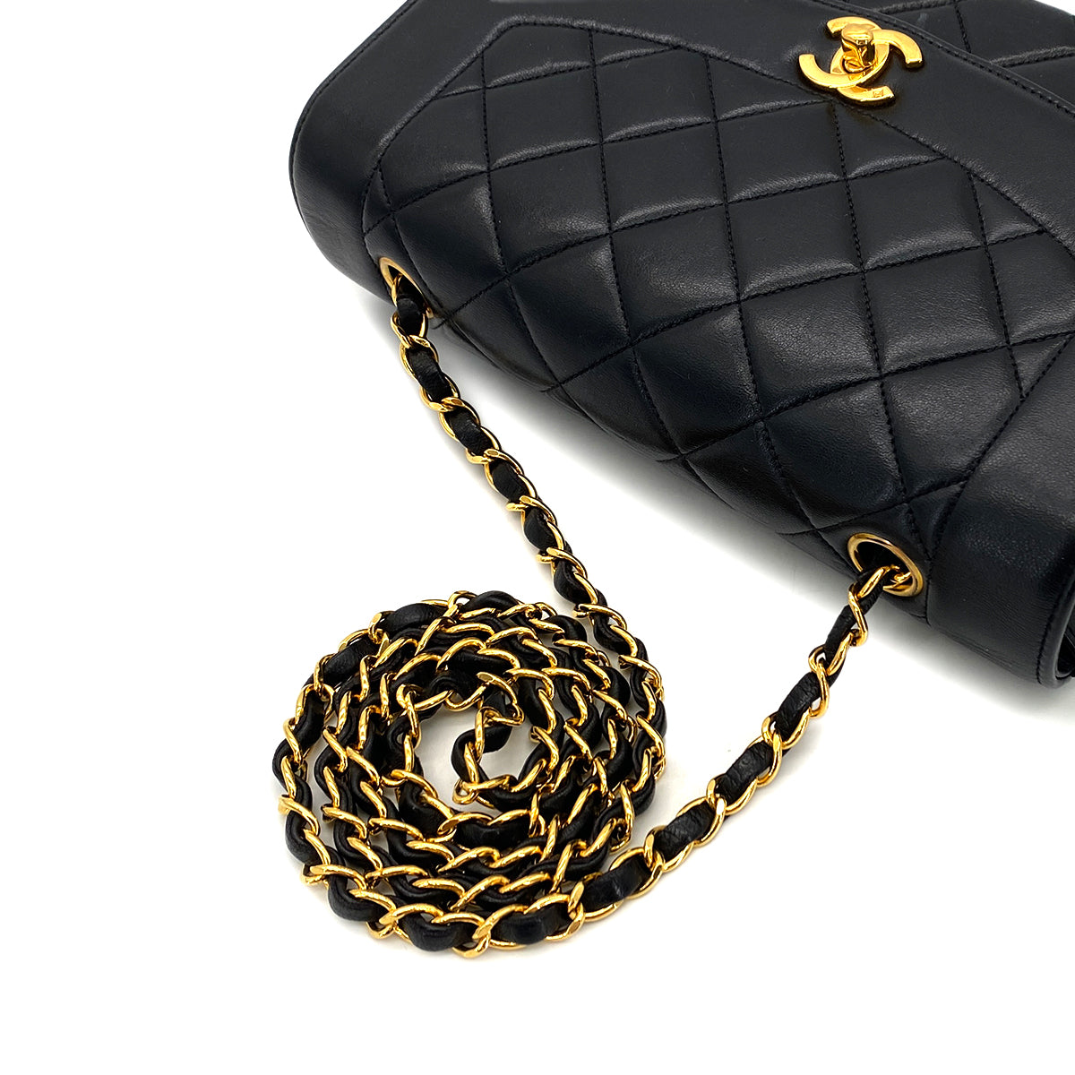 CHANEL VINTAGE DIANA MEDIUM CHAIN SHOULDER BAG BLACK LAMB SKIN 90287210
