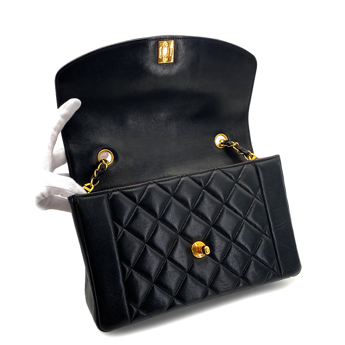 CHANEL VINTAGE DIANA MEDIUM CHAIN SHOULDER BAG BLACK LAMB SKIN 90287210