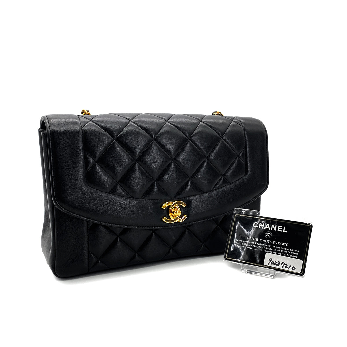 CHANEL VINTAGE DIANA MEDIUM CHAIN SHOULDER BAG BLACK LAMB SKIN 90287210
