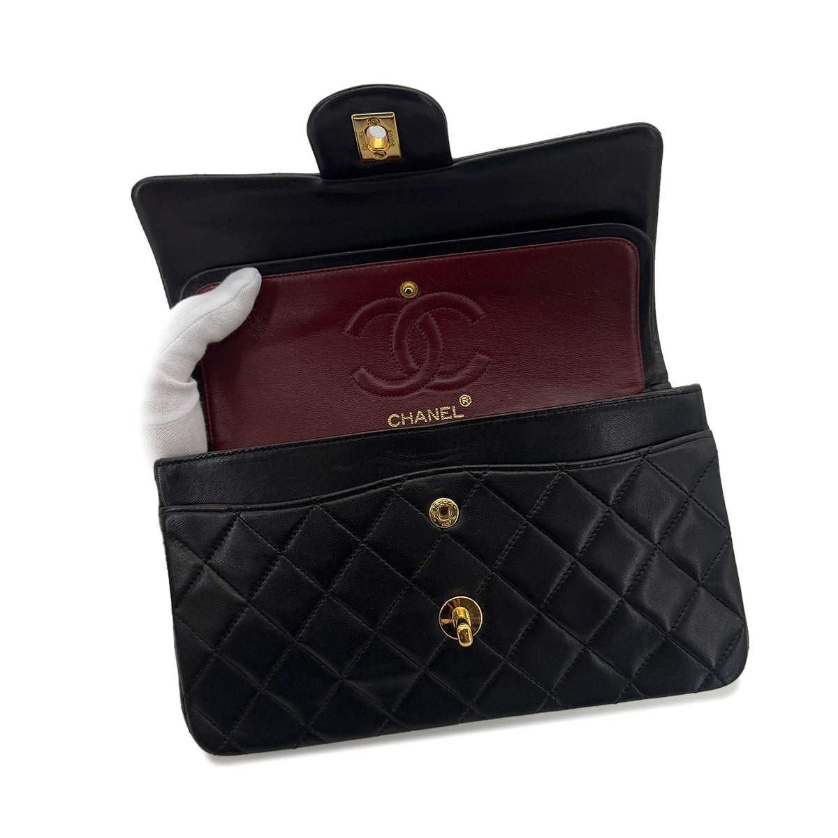 CHANEL VINTAGE CLASSIC FLAP SMALL CHAIN SHOULDER BAG BLACK LAMB SKIN 90287211