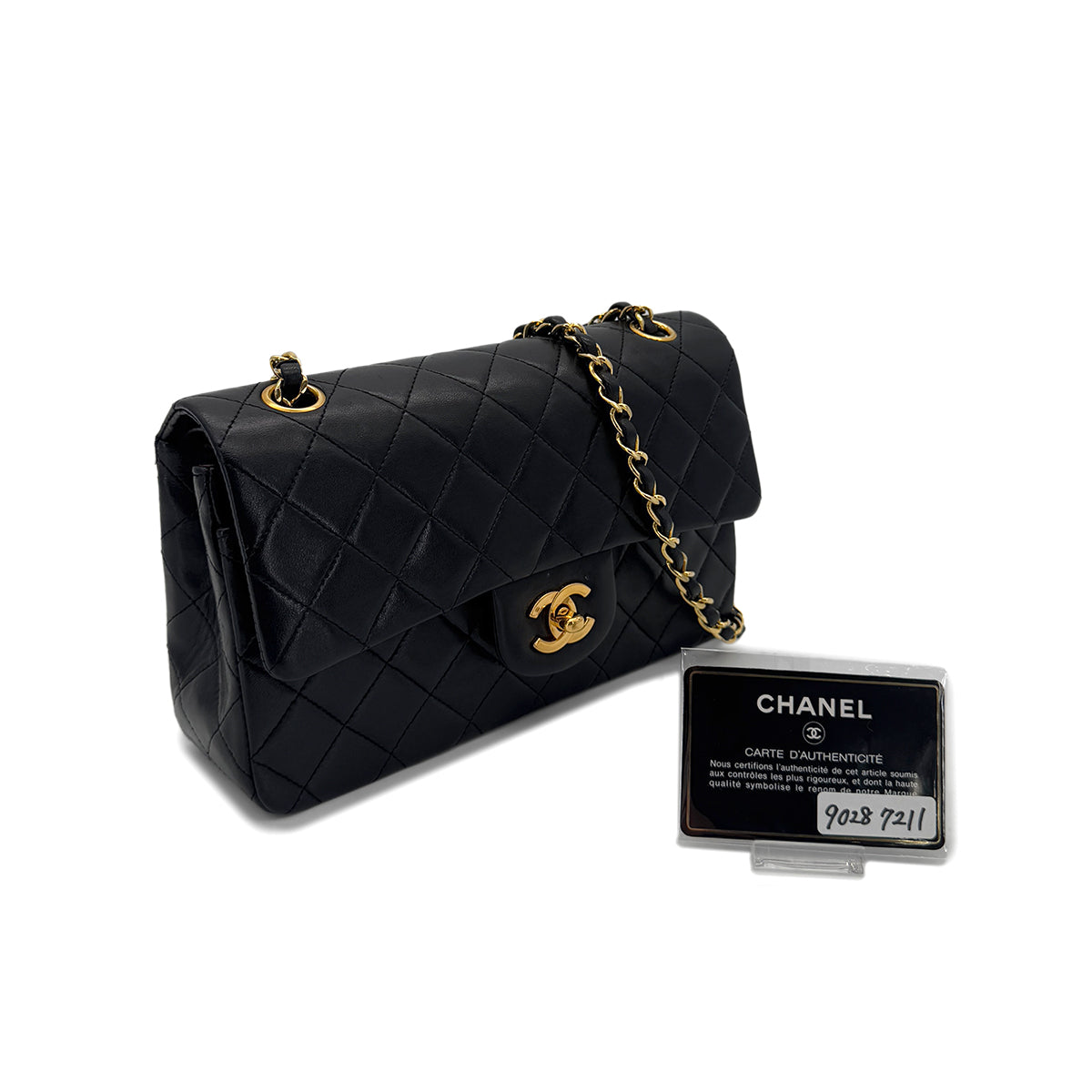 CHANEL VINTAGE CLASSIC FLAP SMALL CHAIN SHOULDER BAG BLACK LAMB SKIN 90287211