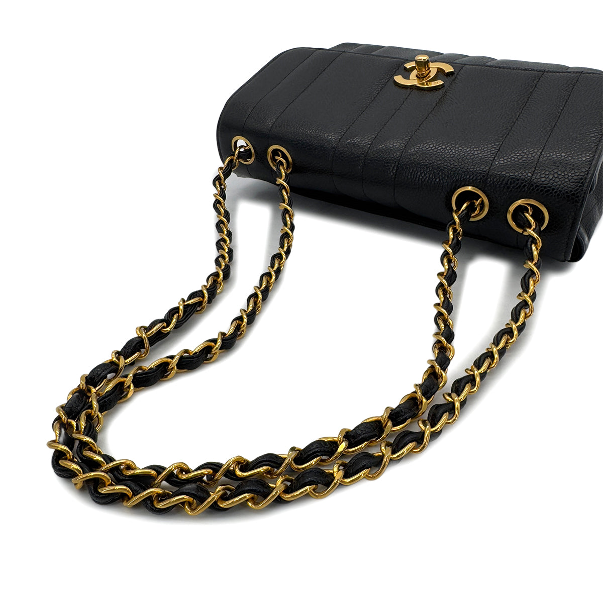 CHANEL VINTAGE MADEMOISELLE CHAIN SHOULDER BAG BLACK CAVIAR SKIN 90287212