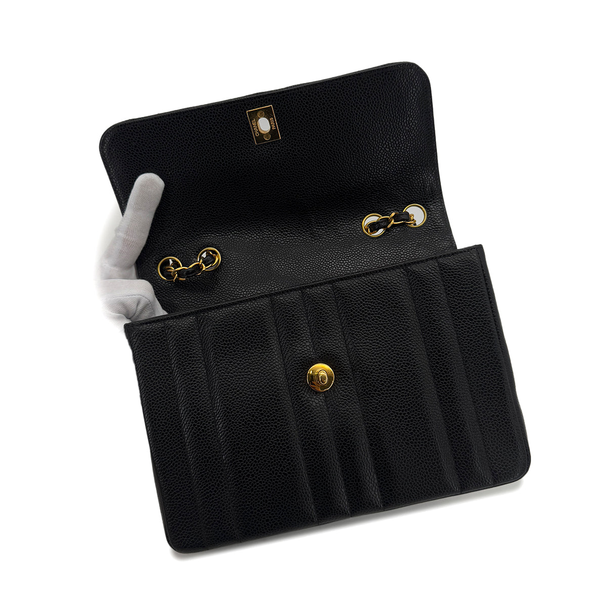 CHANEL VINTAGE MADEMOISELLE CHAIN SHOULDER BAG BLACK CAVIAR SKIN 90287212